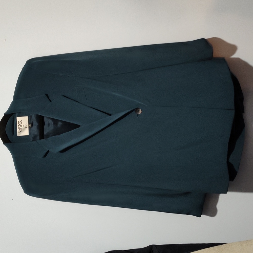 KASPER for A.S.L. 2Piece Silk Blazer Skirt Suit Size 12 Green NWT Pristine